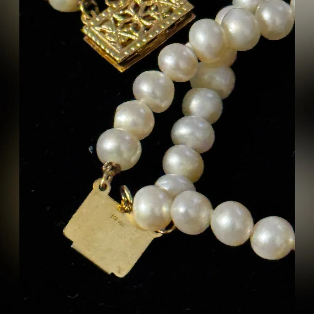 14k Yellow Gold 3 Strand Freshwater Pearl Estate Heirloom Necklace - Picture 8 of 9